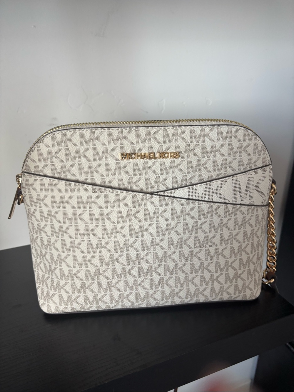 Michael Kors Cream and Gold MK Logo Crossbody Bag